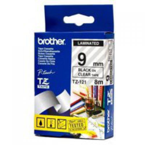 Cinta Brother TZ-121 Laminada Negro sobre Transparente 9mmx8m PT 300/310B/330 TZE121 - BROTHER