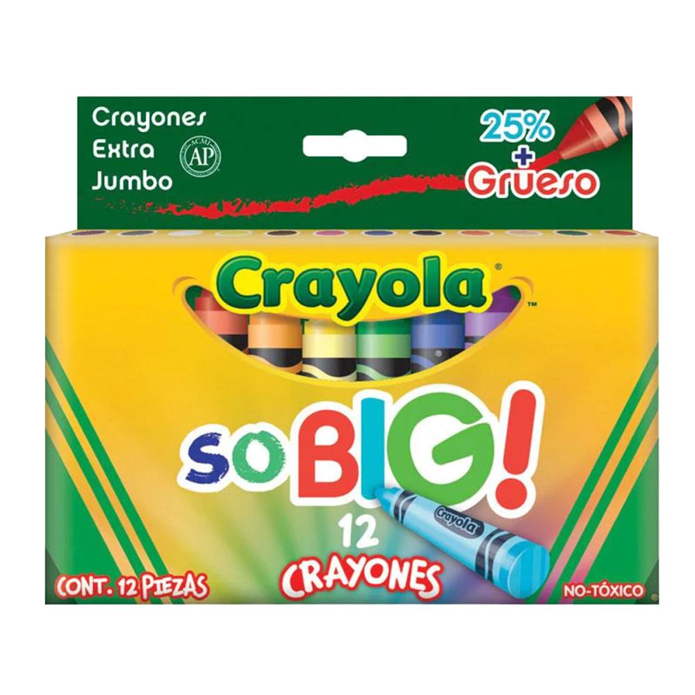 Cayon Crayola Extra Jumbo 12.7x1.43cm 12 Coloración más fácil y colores más reales, colores varios                                                                                                                                                                                                       piezas                                   - 521912