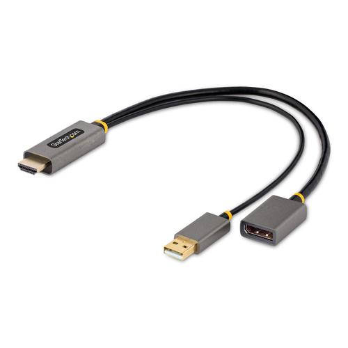 StarTech.com 1ft (30cm) HDMI to DisplayPort Adapter, Active 4K 60Hz HDMI Source to DP Monitor Adapter Cable, USB Bus Powered, HDMI 2.0 to DisplayPort Converter for Laptops/PC - Supports HDR and Ultrawide Displays (128-HDMI-DISPLAYPORT) - Cable adaptador - HDMI, USB (solo alimentación) macho a DisplayPort hembra - 30 cm - gris, negro - activo, admite 4K60Hz (3840 x 2160), unidireccional - 128-HDMI-DISPLAYPORT