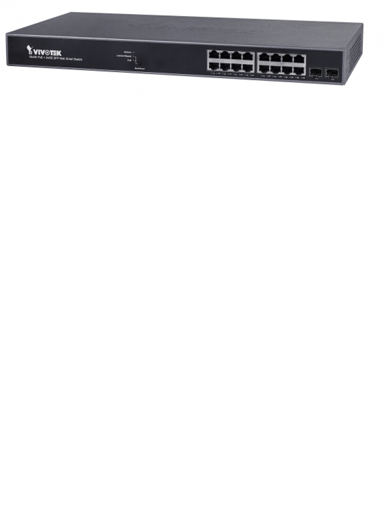 VIVOTEK AWGEV184B250 - Switch  Gigabit  PoE 16 puertos GE / 2 Puertos GE SFP / 250W Totales / WEB Smart / 30W Por puerto / VIVOCAM - AW-GEV-184B-250