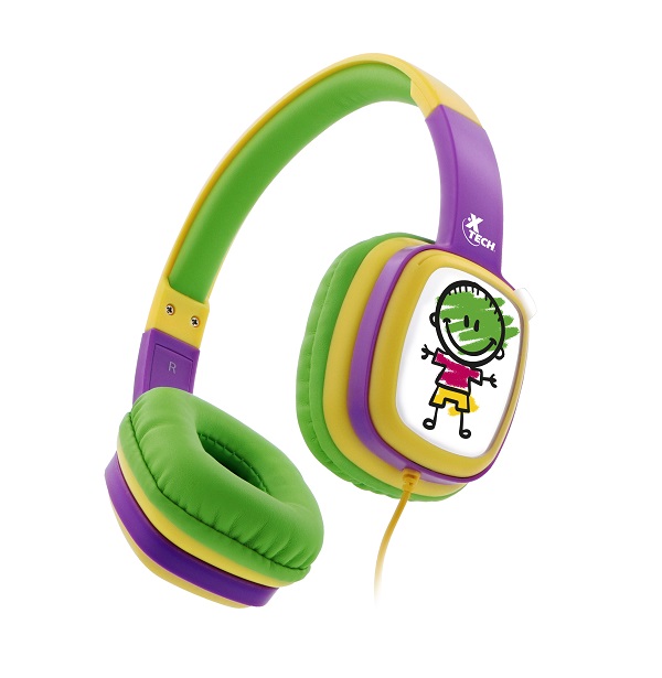 Audífonos de Diadema Xtech Sound Art XTH-350YL - Tecnología de limitación de volumen - Protege la audición al limitar el volumen a 85dB - Cápsulas para los oídos con tarjetas intercambiables para que cada niño pueda colorear con su propio estilo - XTH-350YL