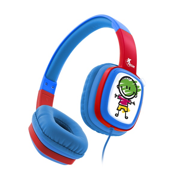 Audífonos de Diadema Xtech Sound Art XTH-350BL - Tecnología de limitación de volumen - Protege la audición al limitar el volumen a 85dB - Cá­psulas para los oídos con tarjetas intercambiables para que cada niño pueda colorear con su propio estilo - XTECH