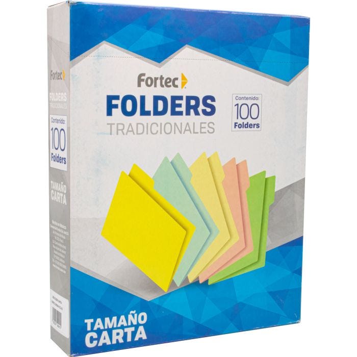 Folder tradicional Fortec carta color cr Folder tradicional con 1/2 ceja, cartulina bristol de 165 gr, color pastel, suaje para broche de 8 cm, guías para mayor capacidad, medida: 23.8 x 29.5 cm.                                                                                                      ema ceja 1/2 caja con 100 pzas           - FORTEC