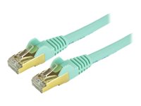 StarTech.com 4ft CAT6A Ethernet Cable, 10 Gigabit Shielded Snagless RJ45 100W PoE Patch Cord, CAT 6A 10GbE STP Network Cable w/Strain Relief, Aqua, Fluke Tested/UL Certified Wiring/TIA - Category 6A - 26AWG (C6ASPAT4AQ) - Cable de interconexión - RJ-45 (M) a RJ-45 (M) - 1.2 m - STP - CAT 6a - moldeado, sin enganches - agua - C6ASPAT4AQ