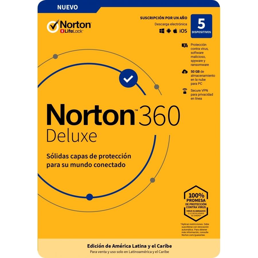 ESD NORTON 360 DELUXE / TOTAL SECURITY/ 5 DISPOSITIVOS/ 1 AÑO/ DESCARGA DIGITAL - TMNR-039
