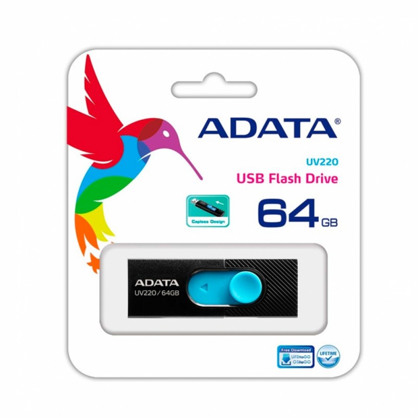 MEMORIA USB ADATA AUV220-64G-RBKBL 64GB NEGRO CON AZUL RETRACTIL 2.0 - ADATA