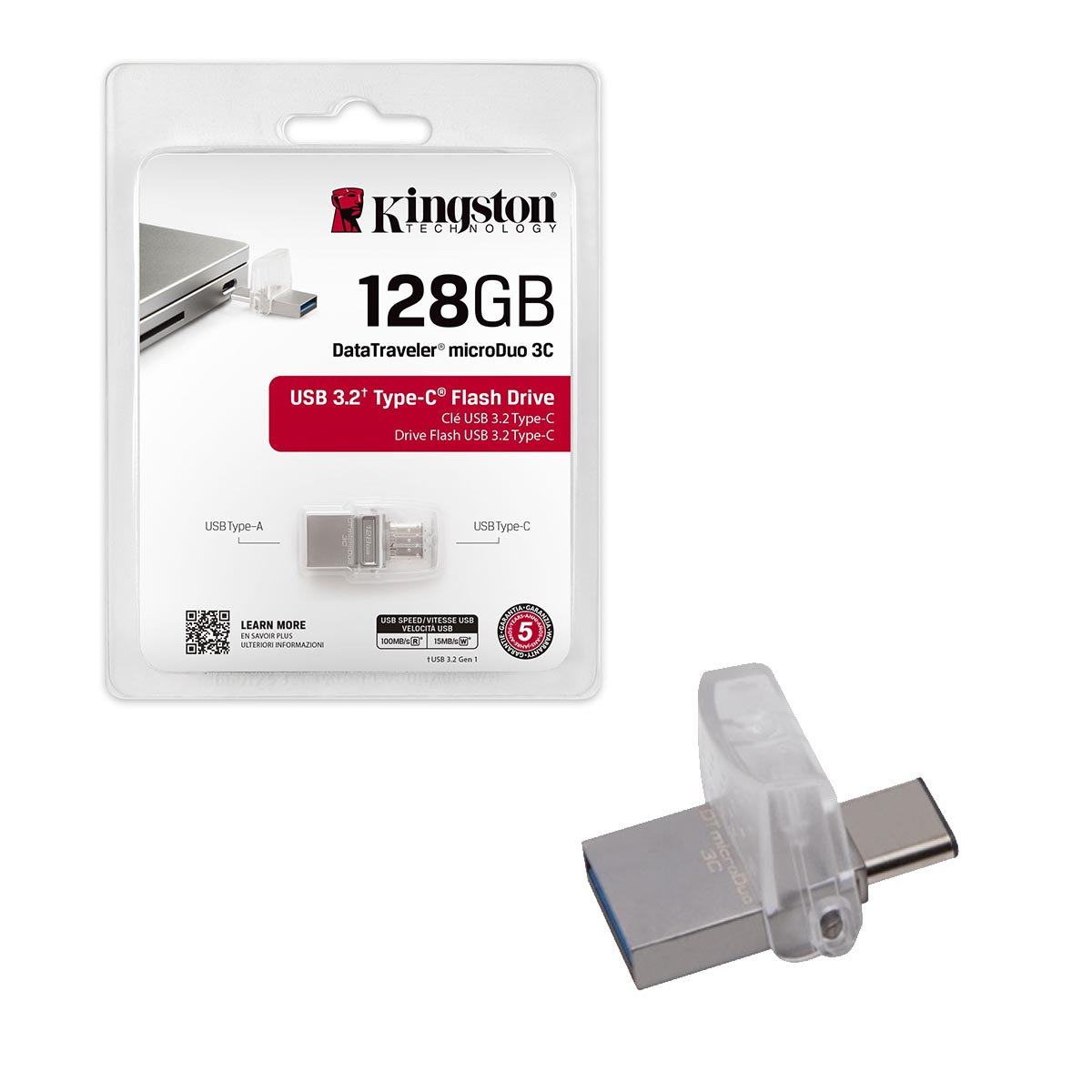 MEMORIA FLASH KINGSTON 128 GB MICRODUO 3C USB 3.1 (DTDUO3C/128GB) - DTDUO3C/128GB