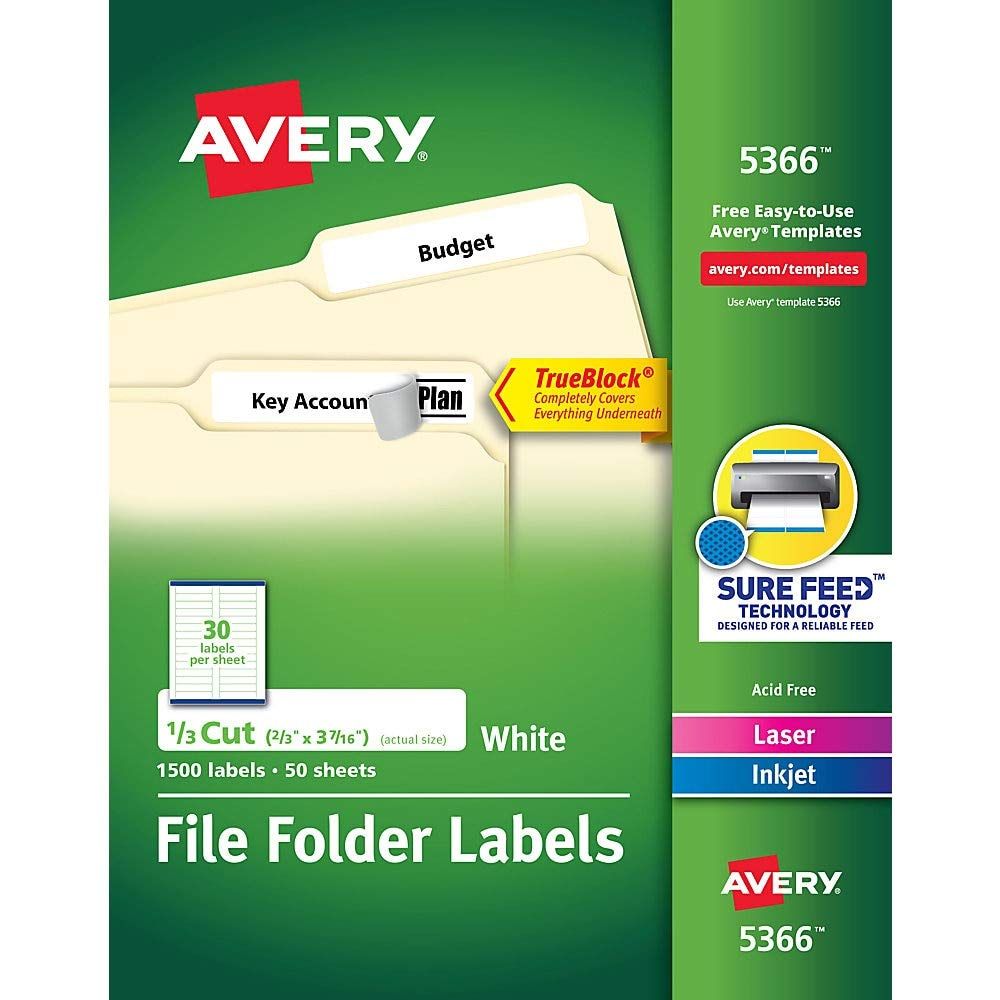 Etiqueta tecnología laser/inkjet AVERY c Para folder, medidas 1.69 x 8.73 cm, con 1,500 etiquetas                                                                                                                                                                                                        olor blanco                              - 05366