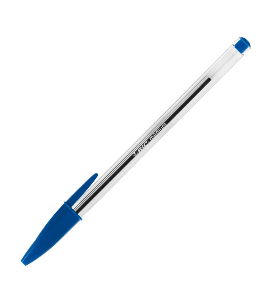 Bolígrafo Bic azul punto mediano 1.0 mm  Bic cristal dura más clásico, rinde mas de 2 km, tapa ventilada para evitar asfixia, barril hexagonal                                                                                                                                                           caja con 12 piezas                       - 7501014511016