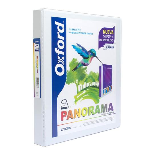 Carpeta panorámica Oxford carta blanca d Triple arillo en forma de D, 1 pulgada, hecha con polipropileno, libre de PVC, no toxica, transferencia segura: no levanta tinta o toners de documentos, 3 ventanas externas personalizables, bolsas internas en ambas solapas, capacidad 240 hojas.            e 1" herraje "D"                         - OXFORD