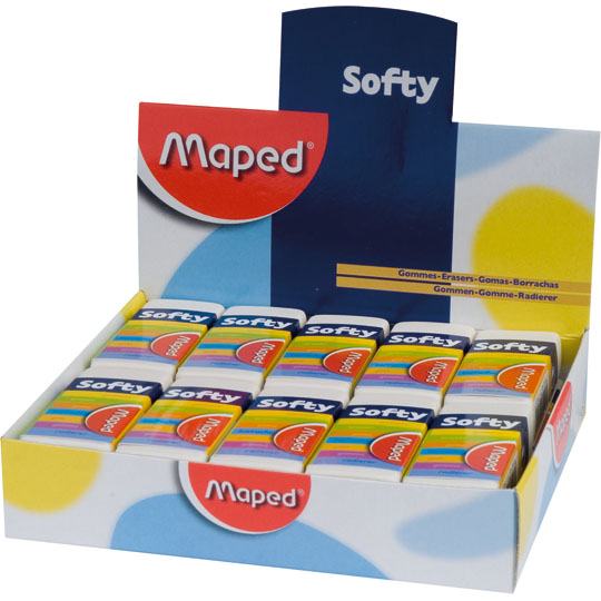 Goma softy Maped caja con 20 piezas  tip Confort de borrado, con funda de cartón y envuelta en celofán, ancho 23,2 mm, profundidad 12,6 mm y altura 56 mm, caja con 20 piezas                                                                                                                            o migajón                                - MAPED