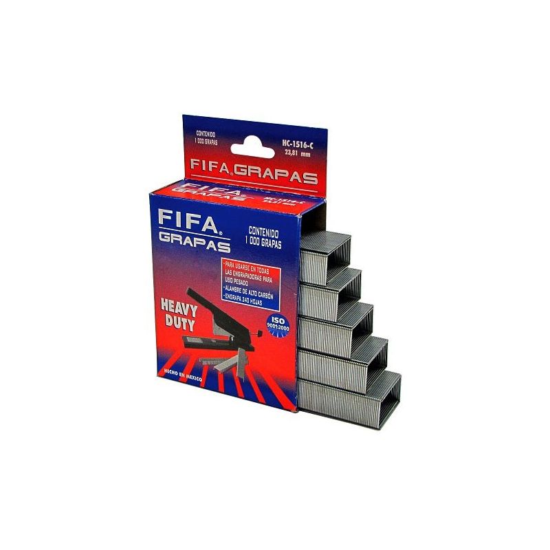Grapas de uso pesado 15/16 FIFA Heavy Du Capacidad de engrapado 200 hojas, para engrapadoras de uso pesado, alambre de alto carbón, largo de pata 23.81 mm, corona de 13.03 mm.                                                                                                                          ty HC-1516-C caja con 1,000 grapas       - p0078