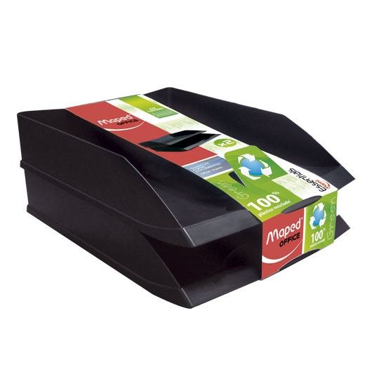 Charola essentials green negra Maped jue Color negro, medidas 25 x 37 cm, plástico 100% reciclado, para apilar documentos                                                                                                                                                                                go con dos charolas                      - 3154147552100