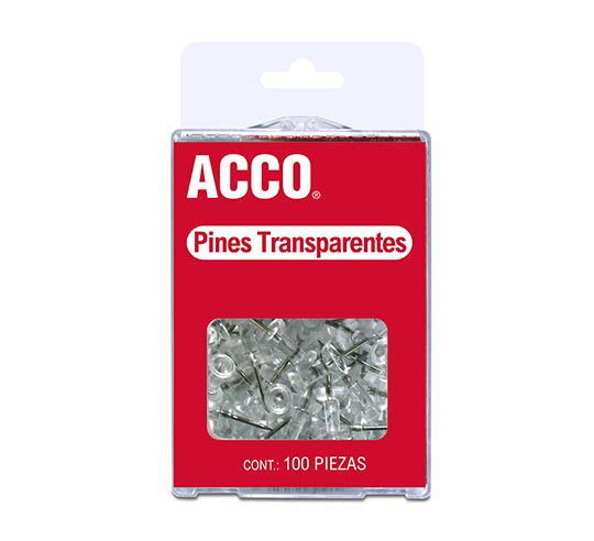 Pines de presión ACCO color transparente Para codificar sobre pizarrones o tableros de corcho, punta afilada, cabeza de plástico, no se rompen, caja c/100 piezas                                                                                                                                        .                                        - P1168