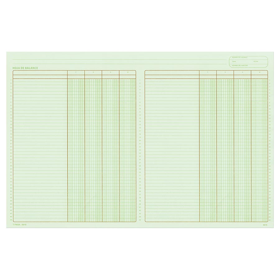 Hoja de balance Pinos Altos blíster con  Papel verde óptico de 68 g, impresión a dos tintas, medida: 28 x 43 cm, 3 blocks con 50 hojas cada uno.                                                                                                                                                         3 blocks                                 - NULL