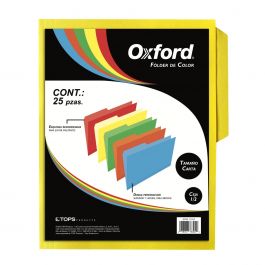 Folder de color Oxford carta color amari Papel de color de 164 g, pre-suajado superior y lateral para broche de 8 cm, dobleces adicionales para expansión de hasta 2 cm, paquete con 25 piezas.                                                                                                          llo ceja 1/2 caja con 25 pzas            - OXFORD
