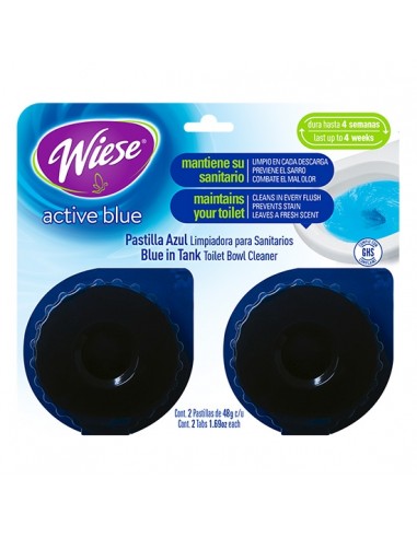 Pastilla azul para inodoro Wiese 48 gr.  Blister burbuja para limpieza del sanitario, cuenta con un innovador sistema de enzimas activas para una mayor efectividad en la prevencion del mal olor y del sarro. aroma a pino                                                                              .                                        - WIESE