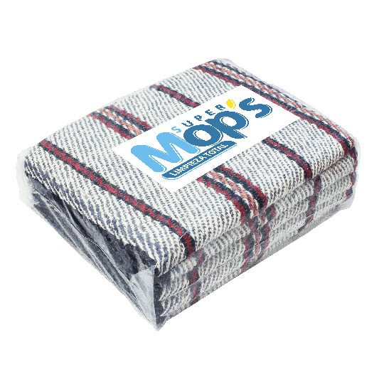 Jerga de algodón Super mops color azul   Paquetes con 6 jergas de algodón cortadas, ribeteadas y empacadas. color azul, medida: 1 metro de largo x 60 cm de ancho, (100 x 60 cm).                                                                                                                        .                                        - MOPS184