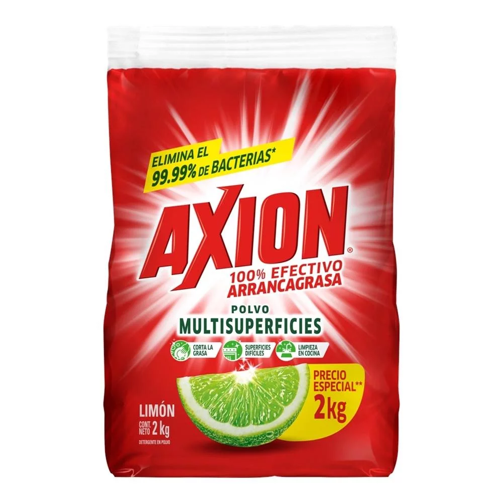 Lavatrastes en polvo Axion limon de 720  Contiene 720 gr la bolsa . es de facil aplicacion y fuerte poder arranca grasa.                                                                                                                                                                                 gr                                       - AXION
