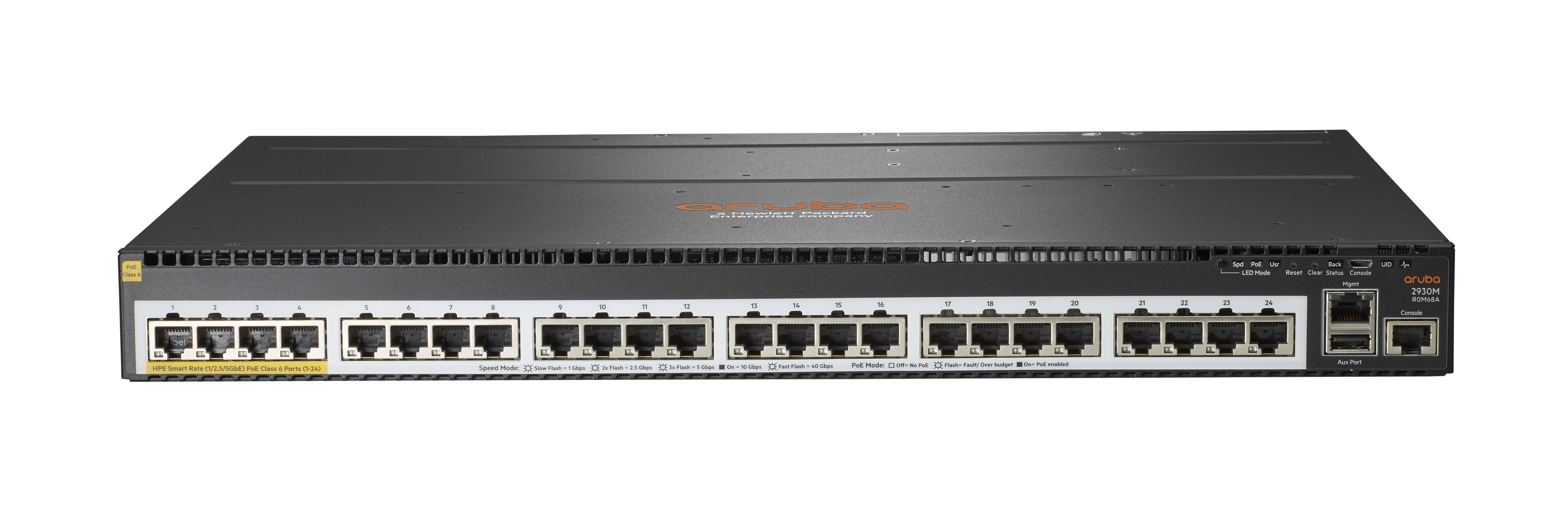 Aruba2930M 24 HPE Smart Rate PoE Class 6 1-slot Gestionado L3 Gigabit Ethernet 10/100/1000 Energía sobre Ethernet PoE 1U Gris R0M68A - R0M68A