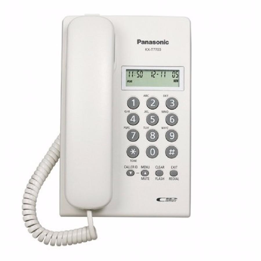 TELEFONO PANASONIC KX-T7703 ALAMBRICO BASICO ANALOGO UNILINEA  PANTALLA LCD DE 2 RENGLONES CON IDENTIFICADOR DE LLAMADAS MEMORIA DE ULTIMAS 30 LLAMADAS (BLANCO) - PANASONIC