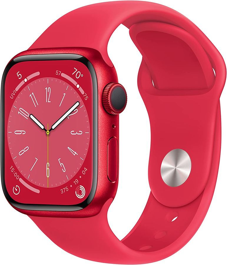 Apple Watch Series 8 (GPS) 41mm Aluminum Case with (PRODUCT)RED Sport Band - S/M - (PRODUCT)RED MNUG3LL/A UPC 194253215004 - MNUG3LL/A