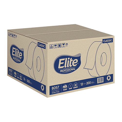 Papel Higiénico blanco Elite, caja c/12  Higiénico, caja con 12 rollos, Elite ,bobinas junior  200 m ancho 9 cm , Despachador eli-desh-15072 y eli-desh-15096                                                                                                                                            rollos jr 200m hjs                       - ABSORMEX