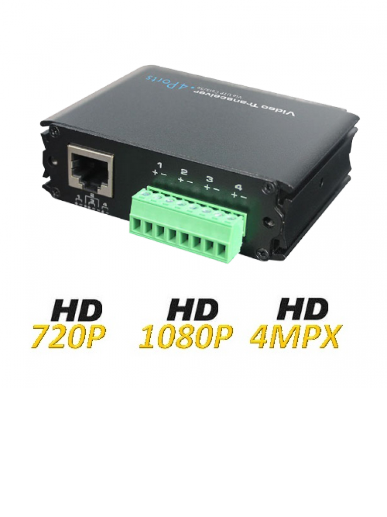 UTEPO UTP104PHD - Transceptor pasivo de 4 canales de video  HDCVI / TVI / A HD / CVBS / 350M A  720p / 250M A  1080p / 200M A 4 MP / 150M A 4K - UTEPO