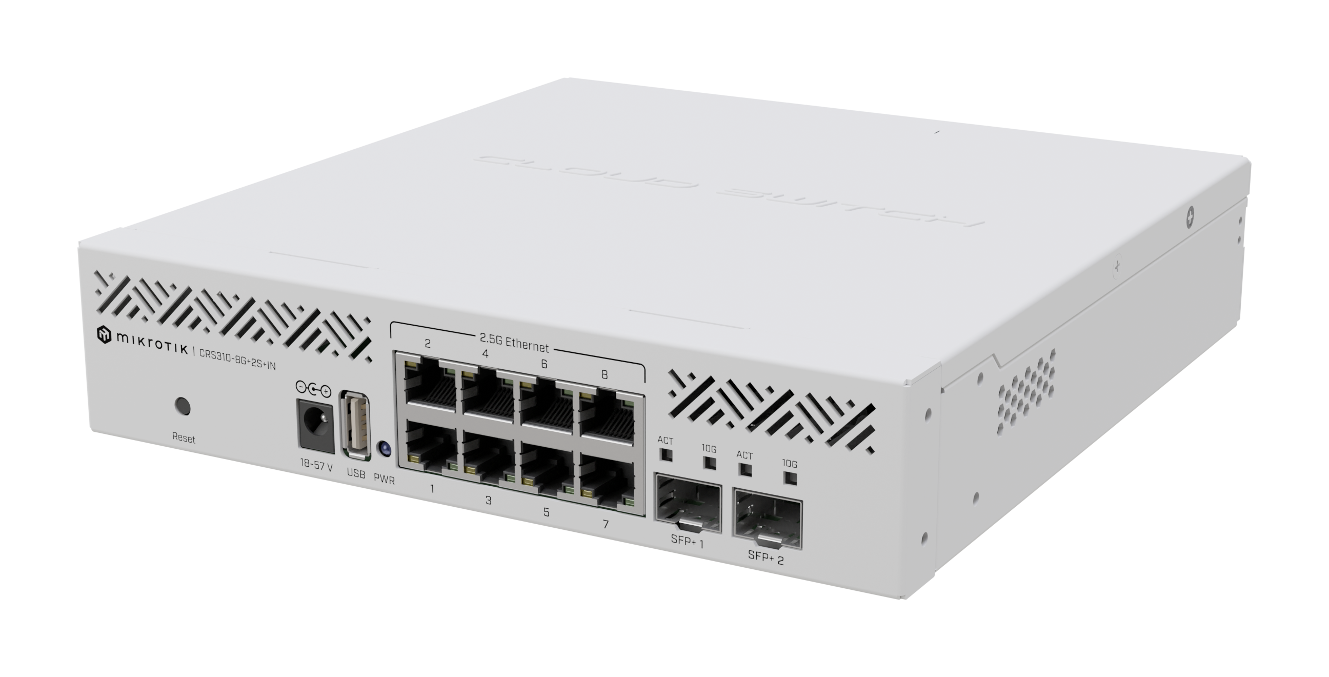 CRS310-8G+2S+IN, Router Switch CPU 800Mhz, RAM 256MB, 8x2.5GigaEth, 2xSFP+ 10Gbps, RouterOS L5 - CRS310-8G+2S+IN