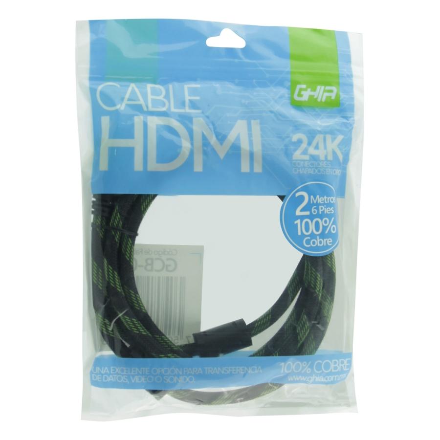 CABLE HDMI GHIA 2 MTS REFORZADO PARA USO RUDO COBRE 4K A 24HZ ETHERNET BLISTER - GHIA
