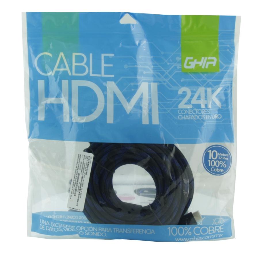 CABLE HDMI GHIA 10 MTS REFORZADO PARA USO RUDO COBRE 4K A 60HZ ETHERNET BOLSA - GHIA