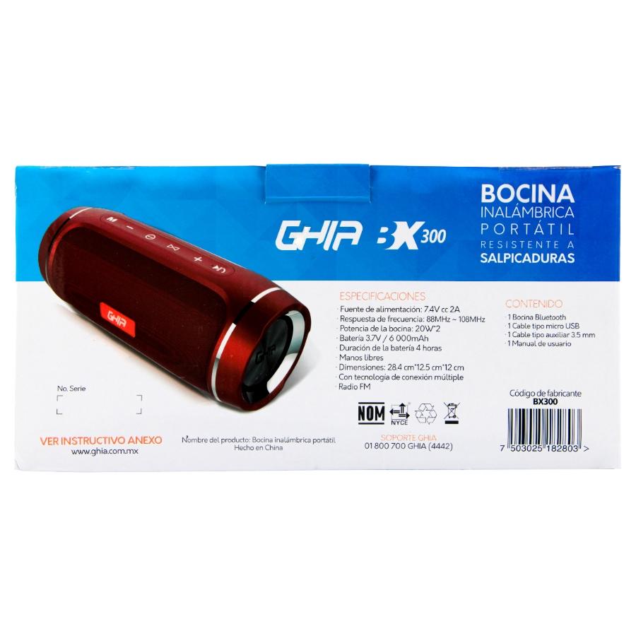 BOCINA BLUETOOTH BX300 GHIA ROJA / TWS /12W X 2/ AUX / RADIO FM/ MICRO SD CARD/USB - GHIA