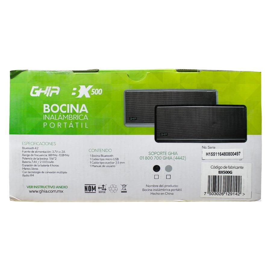 BOCINA BLUETOOTH BX500G GHIA GRIS / 5W X2 / TWS //AUX / RADIO FM/ MICRO SD CARD/USB - GHIA
