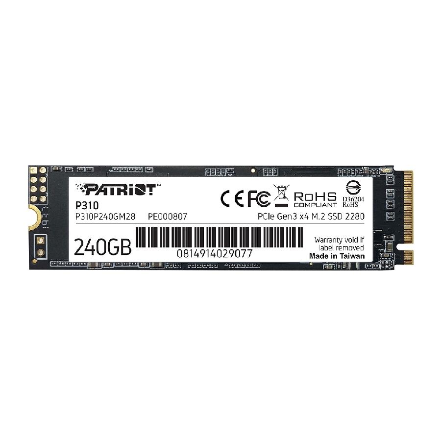 UNIDAD DE ESTADO SOLIDO SSD PATRIOT P310 NVME M.2 2280 240GB PCIE GEN 3 X4 LECT.1700/ESCRIT.1000MB/S PC/LAPTOP - P310P240GM28