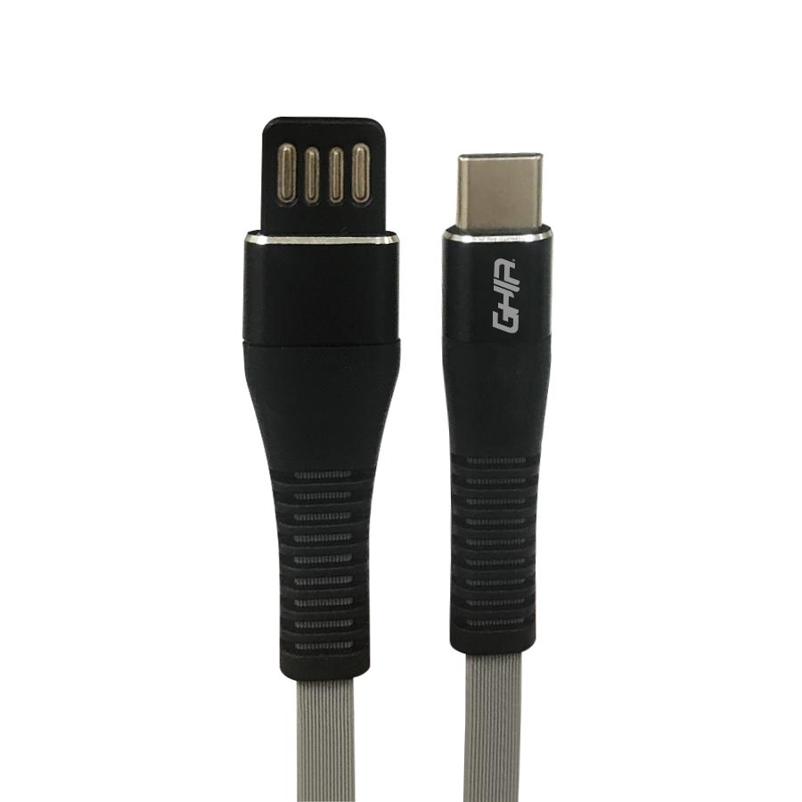 CABLE USB TIPO C GHIA PLANO REVERSIBLE COLOR GRIS/NEGRO DE 1M - GHIA