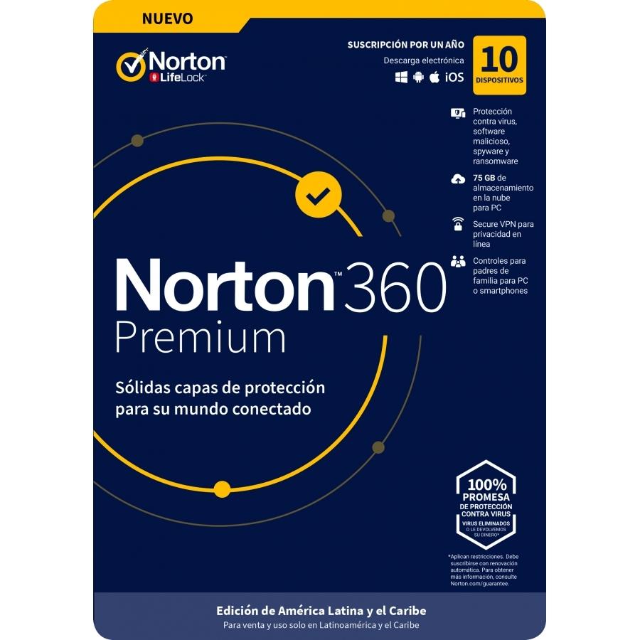 ESD NORTON 360 PREMIUM / TOTAL SECURITY /10 DISPOSITIVOS/1 AÑO/ DESCARGA DIGITAL - NORTON