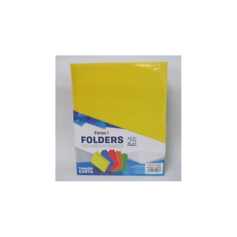 Folder intenso Fortec oficio color amari Folder tradicional con 1/2 ceja, cartulina bristol de 165 gr, color intenso, suaje para broche de 8 cm, guías para mayor capacidad, medida: 23.8 x 34.5 cm.                                                                                                     llo ceja 1/2 caja con 25 pzas            - FORTEC