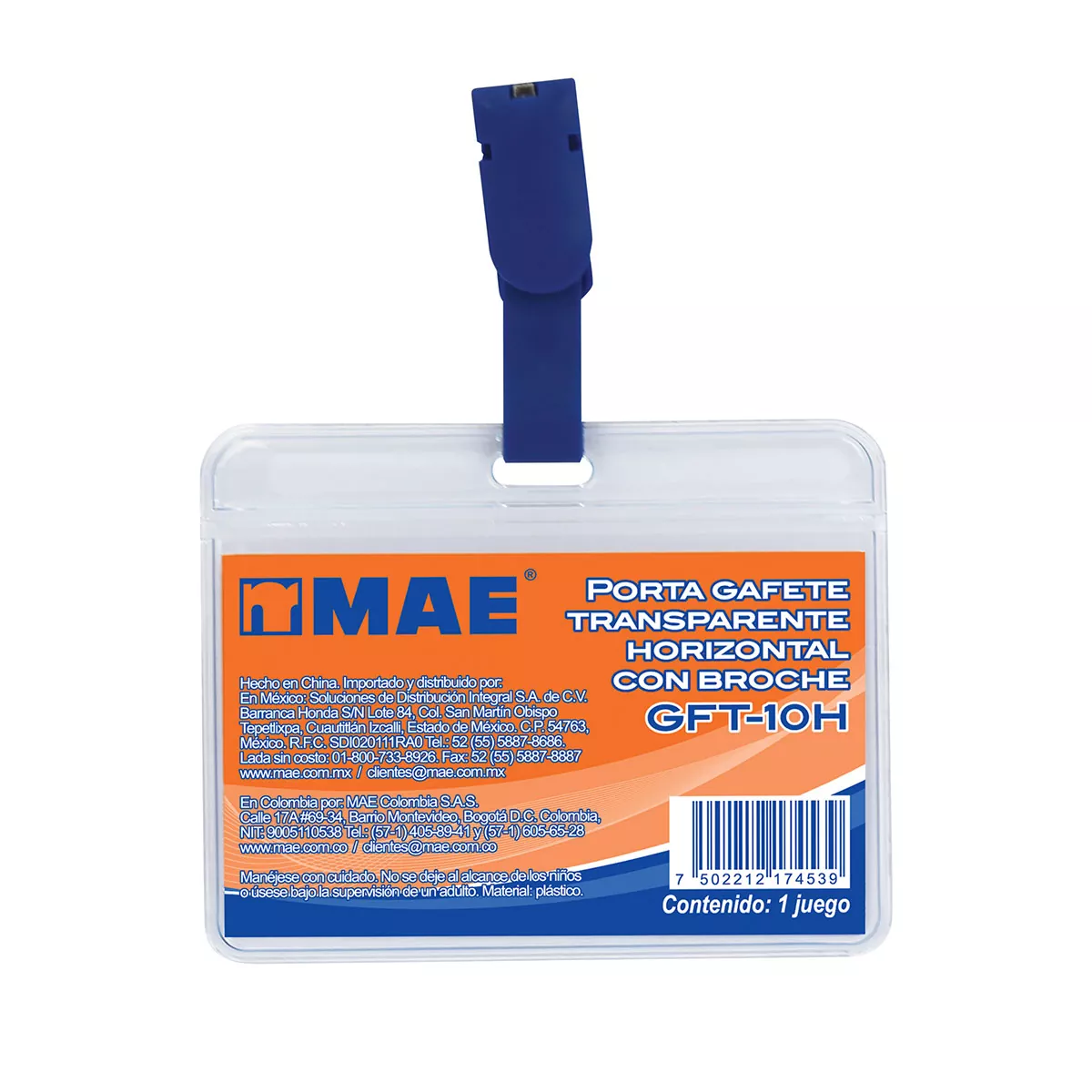 Gafete transparente horizontal marca mae Gafete transparente horizontal marca mae, compuesto de polipropileno, con broche en color azul, medida de la tarjeta interna: 9cm x 5.5cm                                                                                                                       1 pieza                                  - MAE