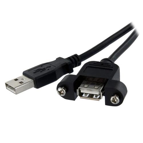 USBPNLAFAM1 StarTech.com Cable Alargador de 30cm USB 2.0 de Alta Velocidad para Montar Empotrar en Panel - Extensor Macho a Hembra USB A - Negro - Cable alargador USB - USB (M) a USB (H) - USB 2.0 - 30 cm - moldeado, tornillos de mariposa - negro - para P/N: UUSBOTG