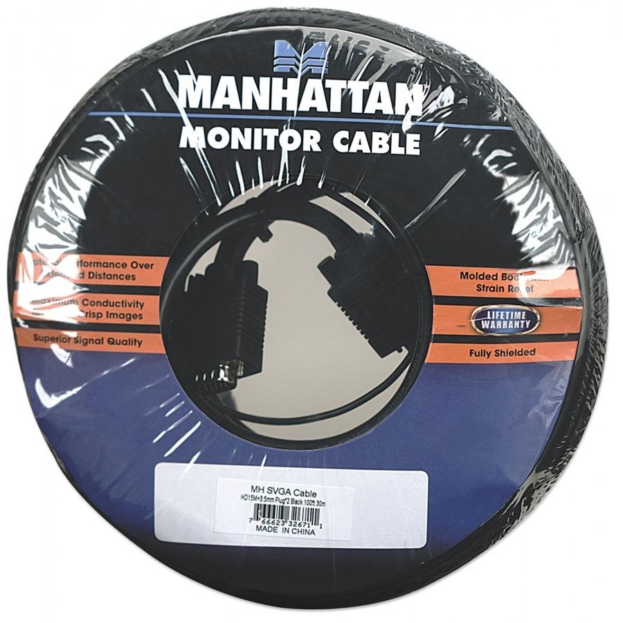 CABLE SVGA MANHATTAN HD15 30.0M 8MM CON AUDIO 3.5MM M-M MONITOR PROYECTOR - 326711
