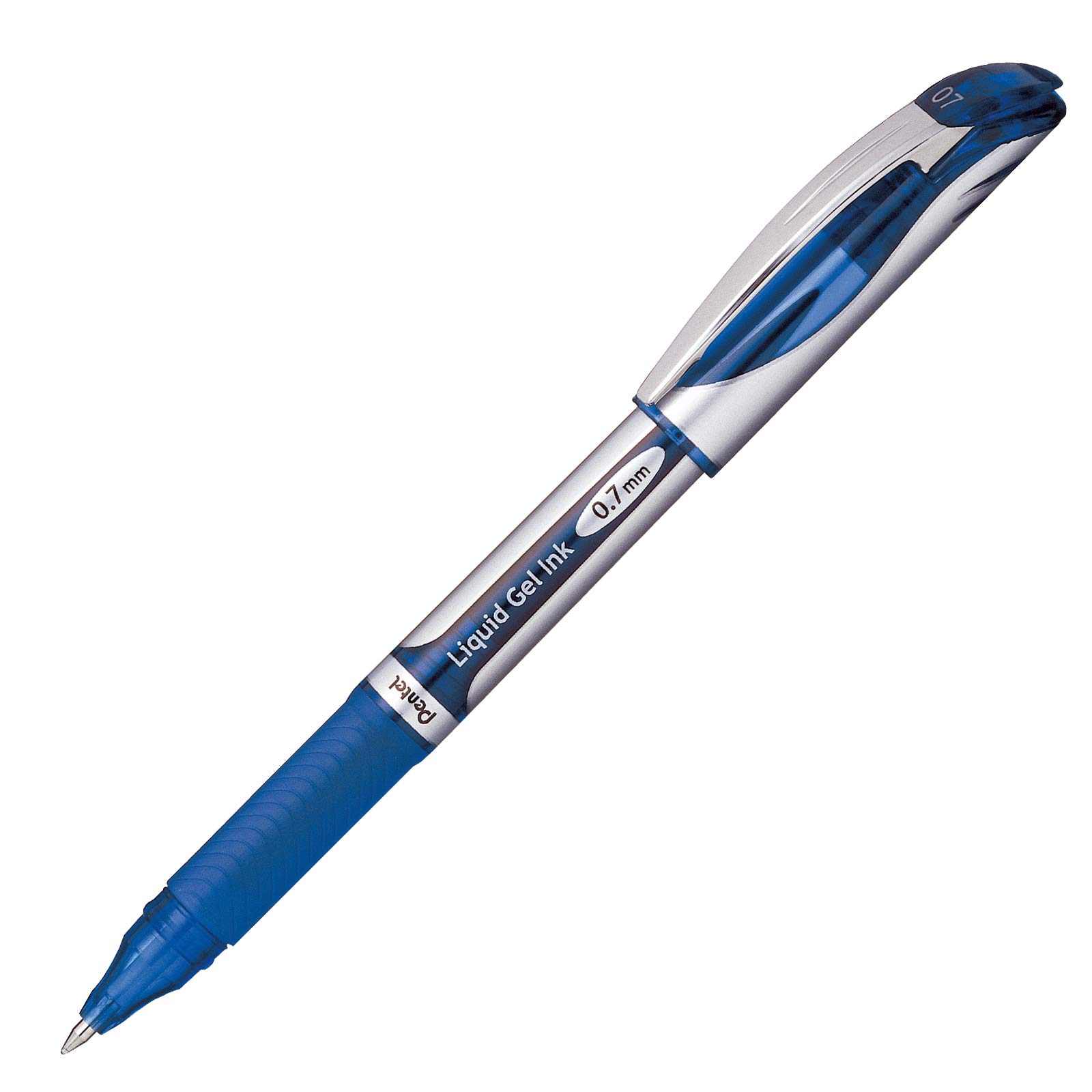 Bolígrafo Pentel energel delux, punto 0. Bolígrafo Pentel energel delux tinta azul de secado rápido, con agarre de caucho, no mancha, punta 0.7 mm metálica de trazo mediano, hecho 50% de material reciclado, escritura suave y ligera. detalles en tapa al color de la tinta                           7 mm (mediano), tinta azul, 1 pieza      - BL57-C