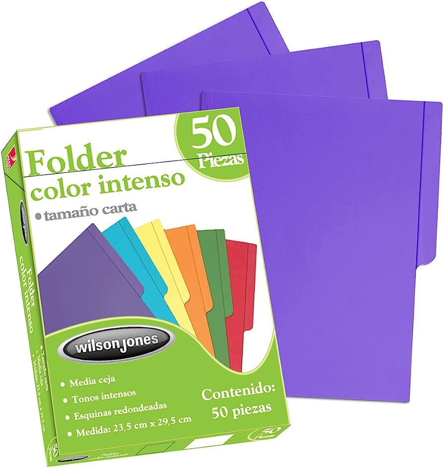 Folder carta violeta ACCO color violeta Folder de cartulina en color intenso, tamaño carta, con media ceja para identificación, con marcas para broche de 8 cm, esquinas redondeadas, gramaje 176 g, c/50 piezas - P3293