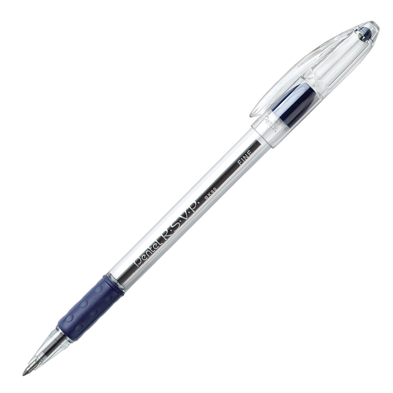 Bolígrafo Pentel r.s.v.p, punta 0.7 m    Bolígrafo Pentel r.s.v.p color azul, punta metálica 0.7 mm, punta de acero inoxidable, con agarre de caucho, diseño ergonómico, repuesto largo para mayor duración, barril robusto. grip y detalles en cuerpo que indica el color de la tinta                   color azul, 1 pieza                      - BK90-C