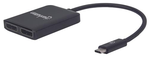 Adaptador Manhattan USB-C a 2 Puertos DisplayPort Hub MST Color Negro - 152952