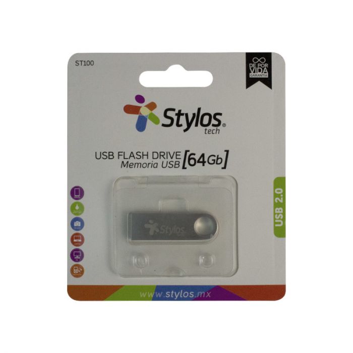 MEMORIA FLASH STYLOS 64GB USB 2.0 METALICAS - STYLOS