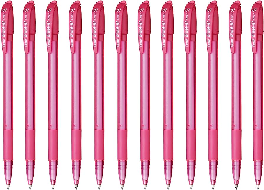 Bolígrafo Pentel feel it, punta 0.7 m    Bolígrafo Pentel ifeel-it color rosa c/12, tinta de baja viscosidad, punta metálica 0.7 mm, con grip, con agarre de caucho y con tapa, cuerpo delgado y fácil de transportar, tinta suave                                                                       color  rosa, con 12 piezas               - BX427-P