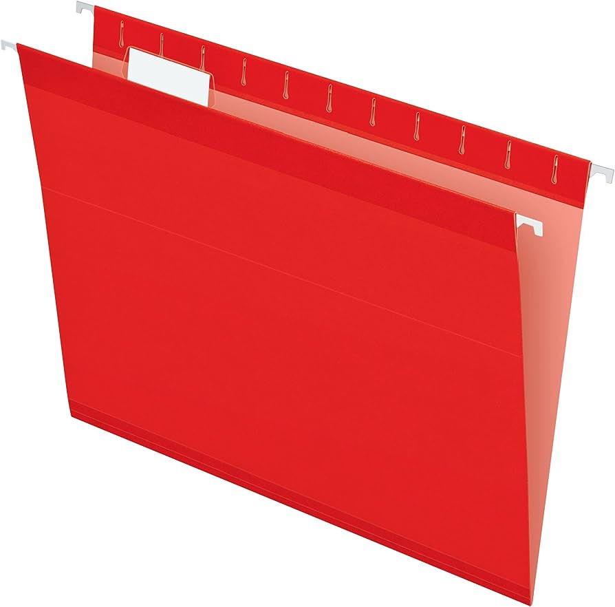 Folder colgante Pendaflex carta color ro Reforzados con polilaminado, etiquetas para jinetes, entintado mas claro en el interior, contiene 10% de fibras recicladas con 10% fibras post-consumo, caja con 25 piezas.                                                                                     jo caja con 25 pzas                      - 4152 1/5 RED