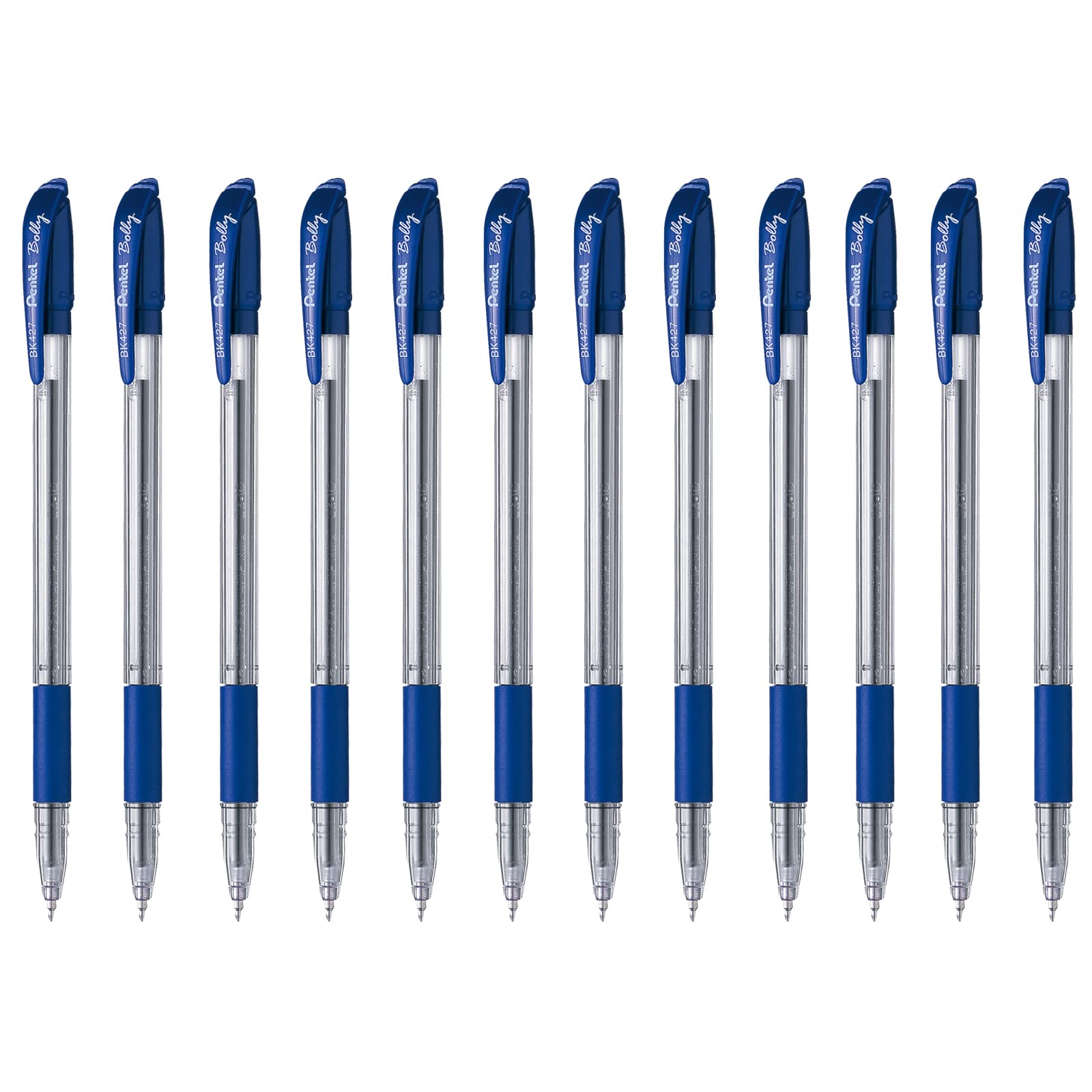 Bolígrafo Pentel bolly, punto fino 0.    Bolígrafo Pentel bolly color azul, punta metálica 0.7 mm (mediano), con agarre de caucho, cuerpo con grip y detalles que indican el color de tinta                                                                                                              m, color azul, 1 pieza                   - BK427-C