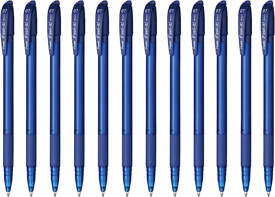 LM-Bolígrafo Pentel feel it, punta 0.7 m Bolígrafo Pentel ifeel it, caja con 12 piezas, color azul, tinta de baja densidad que proporciona una suave escritura, con tapa y agarre de caucho, punta metálica de 0.7mm, el tono del cuerpo indica el color de la tinta                                     color  azul, con 12 piezas               - BX427-C