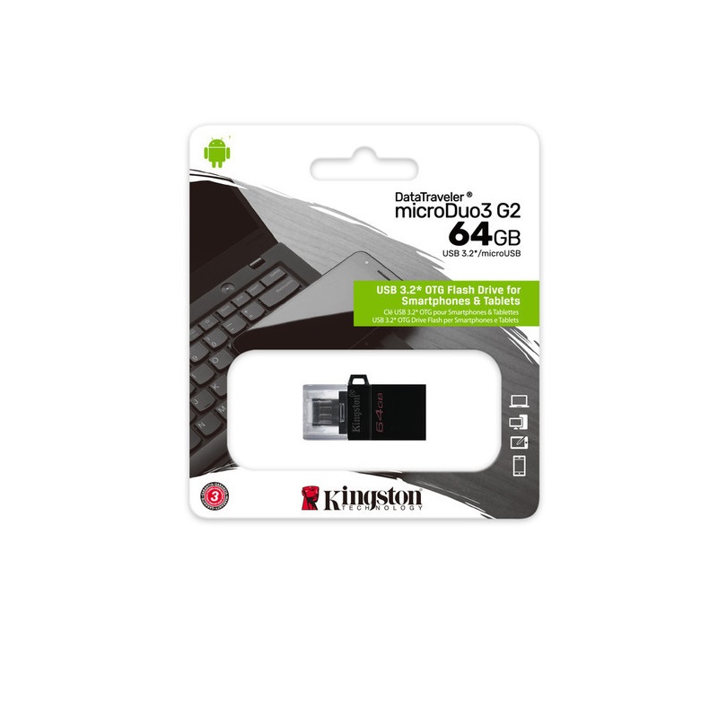 MEMORIA FLASH KINGSTON 64GB MICRODUO 3 GEN2 USB 3.2 (DTDUO3G2/64GB) - DTDUO3G2/64GB